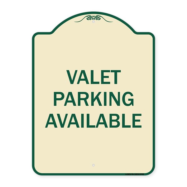 Designer Series-Valet Parking Available Tan & Green Heavy-Gauge Aluminum, 24" x 18", TG-1824-9745